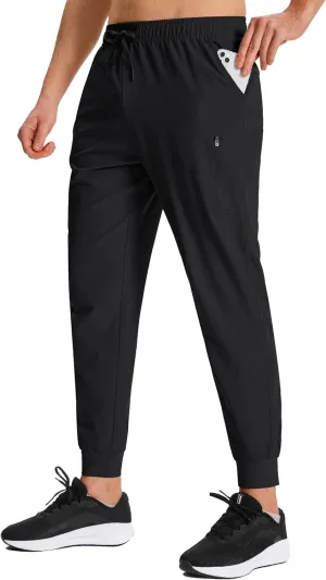 Men's Hiking Joggers Travel Athletic Pants Lightweight Quick Dry Outdoor Running Pants with Zipper Pockets