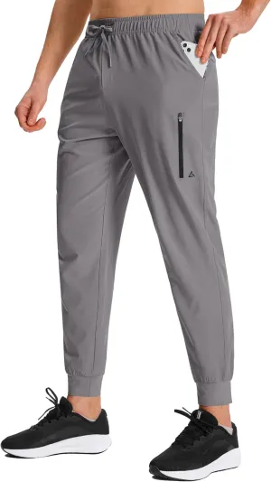 Men's Hiking Joggers Travel Athletic Pants Lightweight Quick Dry Outdoor Running Pants with Zipper Pockets