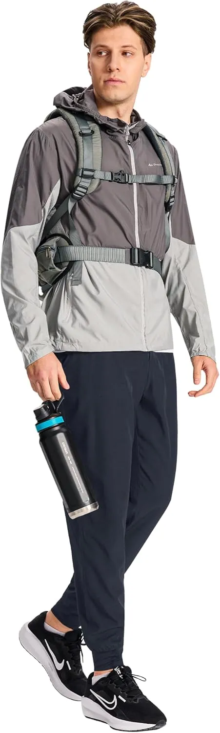 Men's Hiking Joggers Travel Athletic Pants Lightweight Quick Dry Outdoor Running Pants with Zipper Pockets