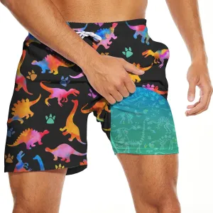 Mens Swim Trunks with Compression Liner 5 Inseam Quick Dry Swimwear Bathing Suit Swimming Board Shorts with 4 Pocket