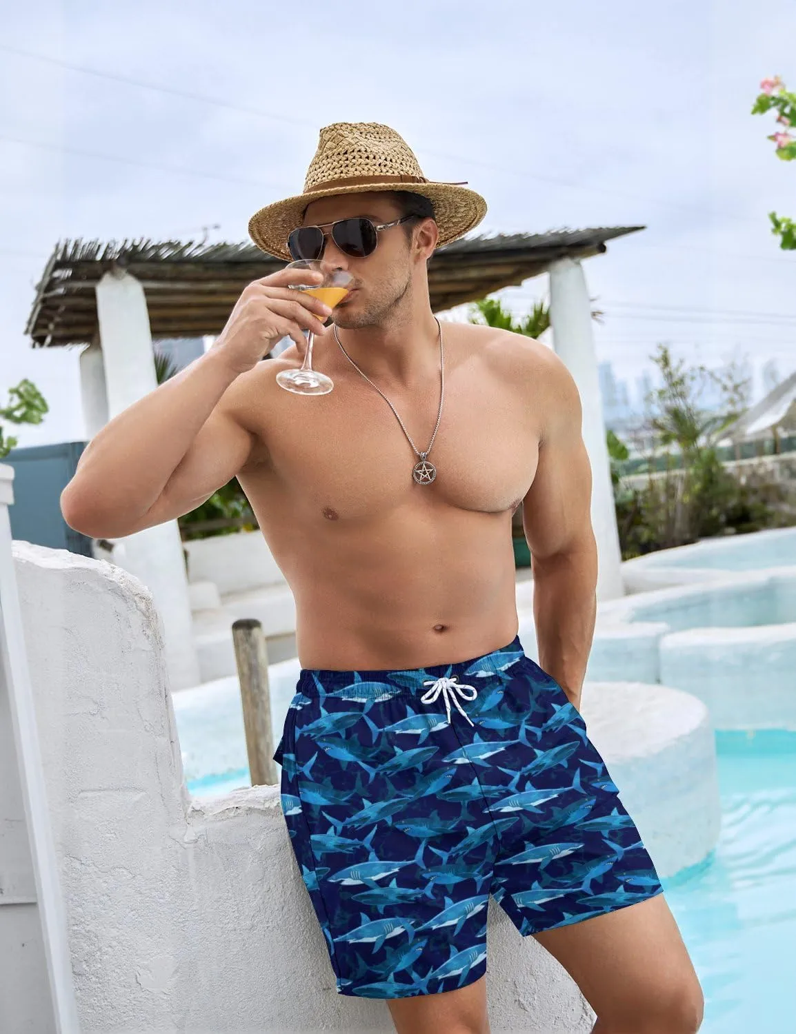 Mens Swim Trunks with Compression Liner 5 Inseam Quick Dry Swimwear Bathing Suit Swimming Board Shorts with 4 Pocket
