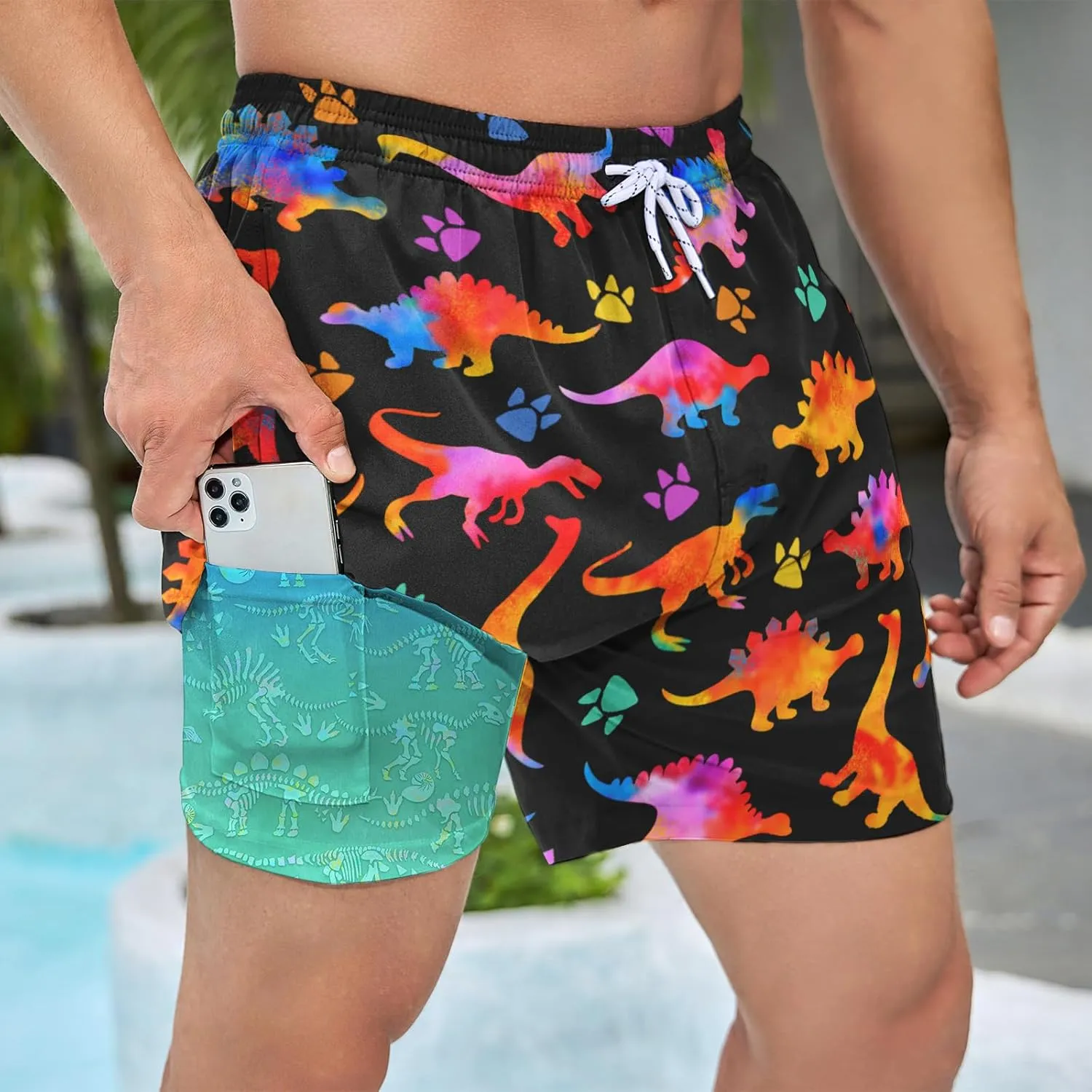 Mens Swim Trunks with Compression Liner 5 Inseam Quick Dry Swimwear Bathing Suit Swimming Board Shorts with 4 Pocket