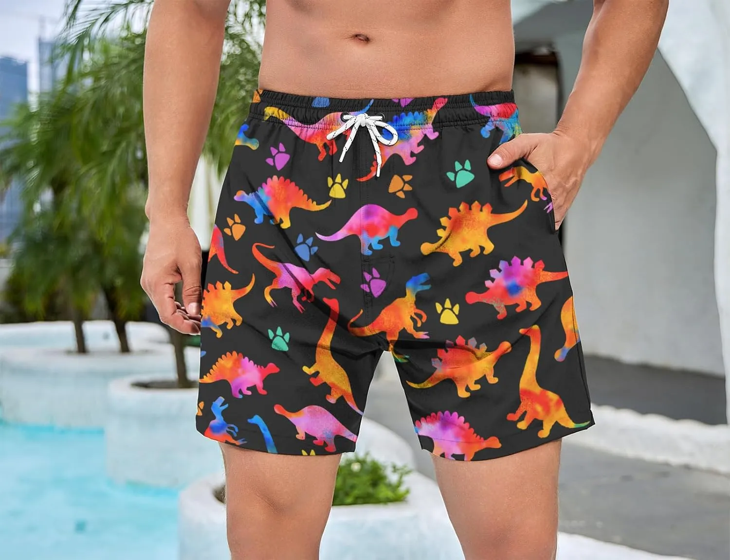 Mens Swim Trunks with Compression Liner 5 Inseam Quick Dry Swimwear Bathing Suit Swimming Board Shorts with 4 Pocket