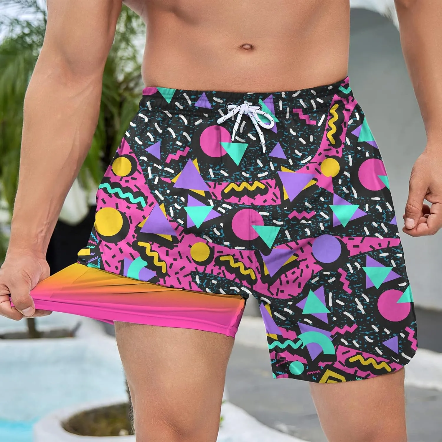 Mens Swim Trunks with Compression Liner 5 Inseam Quick Dry Swimwear Bathing Suit Swimming Board Shorts with 4 Pocket