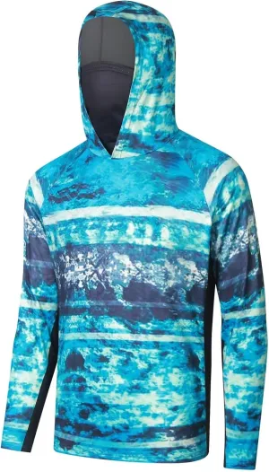 Men's UPF50  Sun Protection Hoodie Shirt Fashion Loose Long Sleeve Rash Guard Casual Fishing Shirt with Face Mask Plus Size