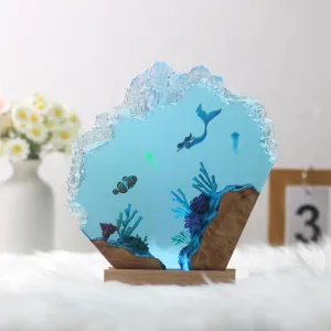 Mermaid Epoxy Resin Night Light, Simulated Ocean View, Personalized Handmade Wooden Lamp, Unique Home Decoration Light Suitable for Festivals
