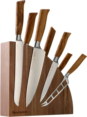 Messermeister Oliva Elite 8-Piece Magnet Block Set - Includes Chef’s, Bread, Carving, Fork, Cheese & Tomato, Utility & Paring Knife   Magnet Block