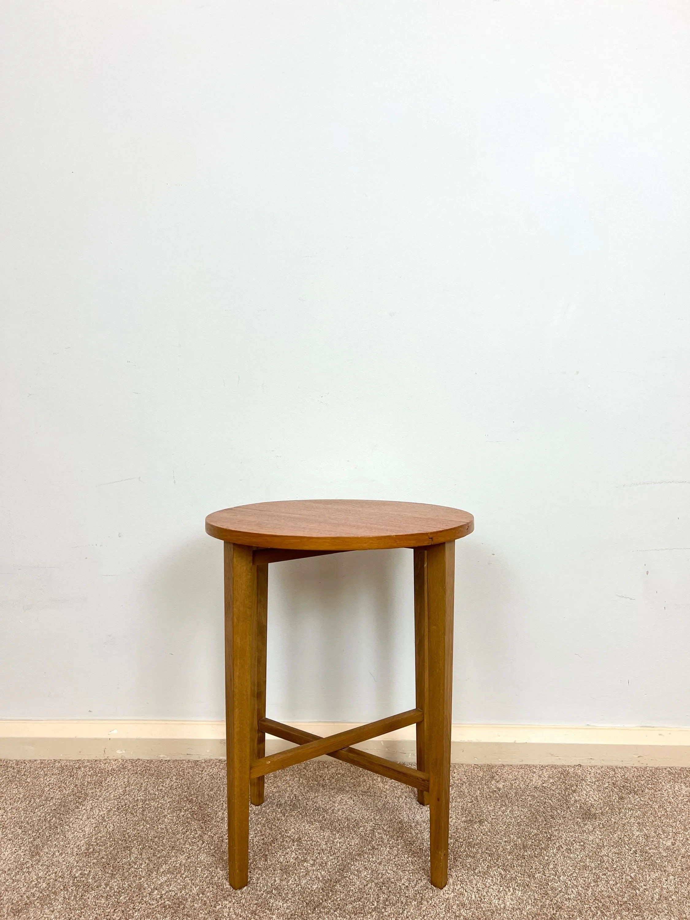 Midcentury Teak Folding Small Side Bedside Table, Vintage Retro End Table, Danish Style