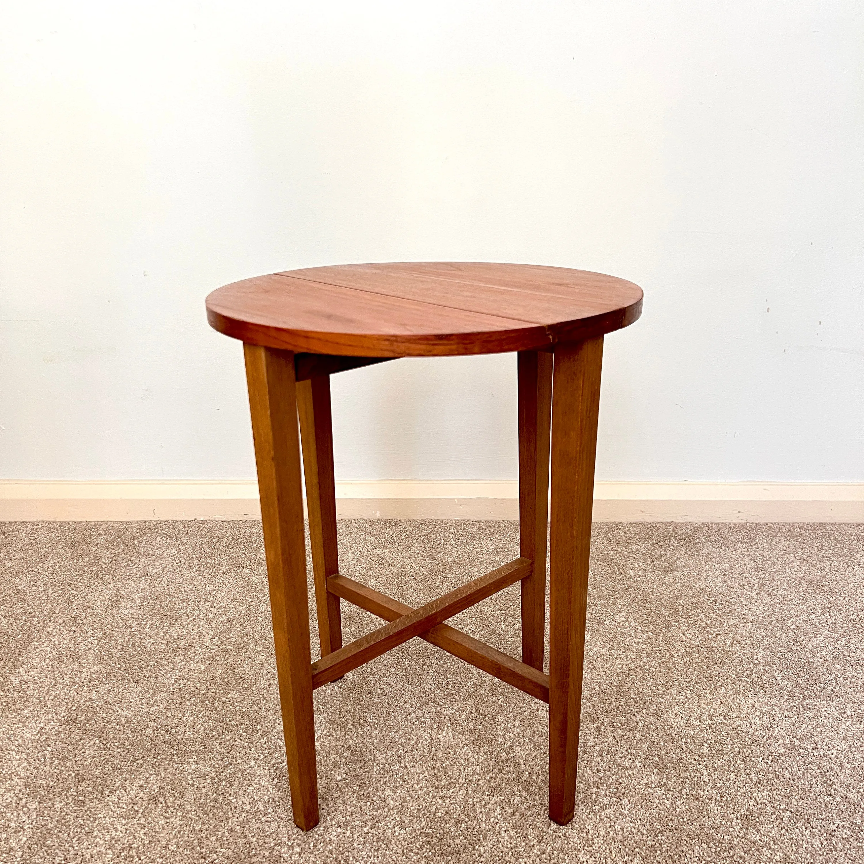 Midcentury Teak Folding Small Side Bedside Table, Vintage Retro End Table, Danish Style