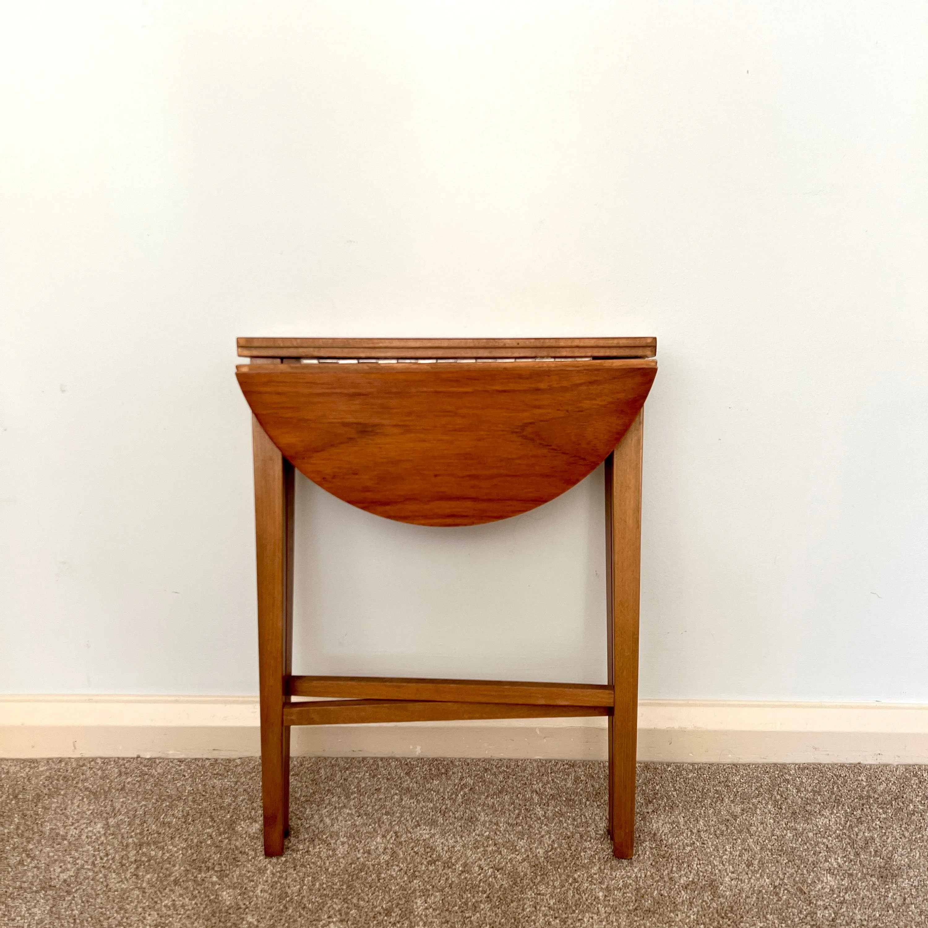 Midcentury Teak Folding Small Side Bedside Table, Vintage Retro End Table, Danish Style