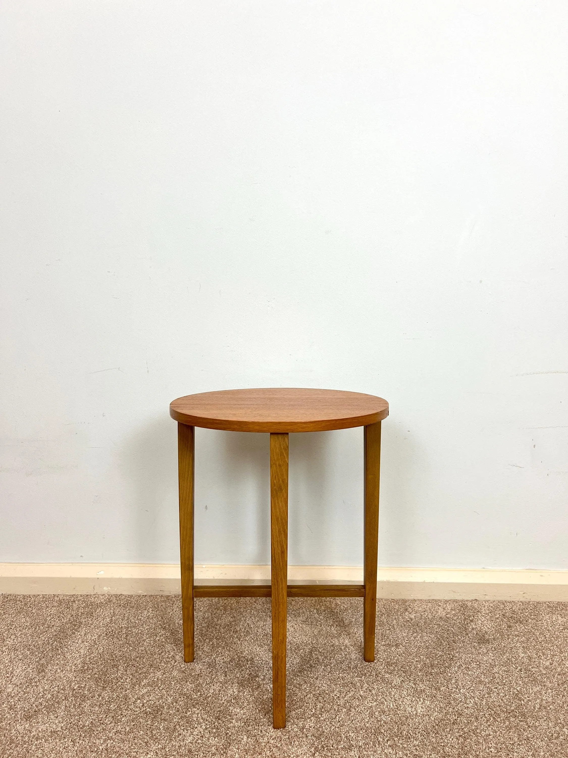 Midcentury Teak Folding Small Side Bedside Table, Vintage Retro End Table, Danish Style