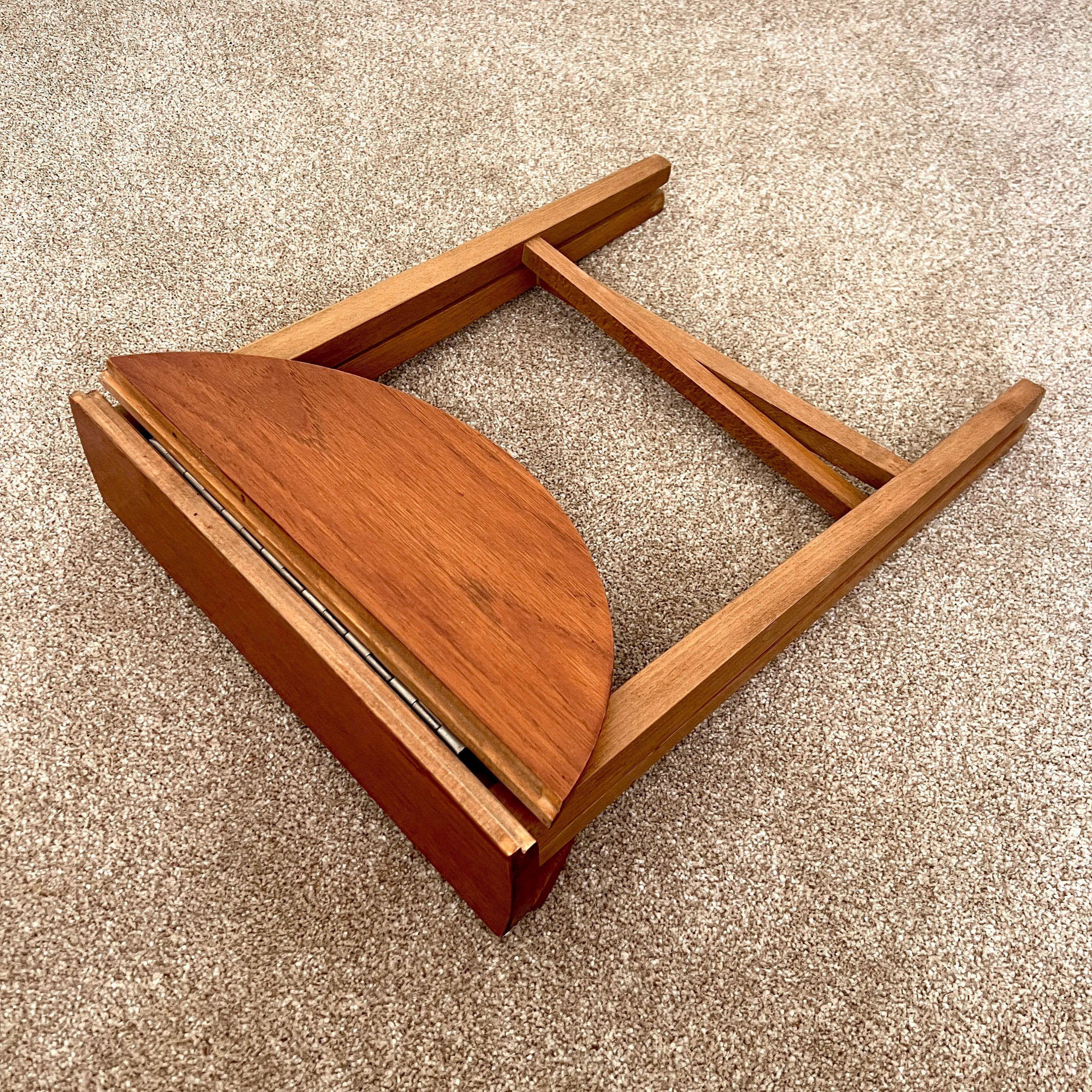 Midcentury Teak Folding Small Side Bedside Table, Vintage Retro End Table, Danish Style