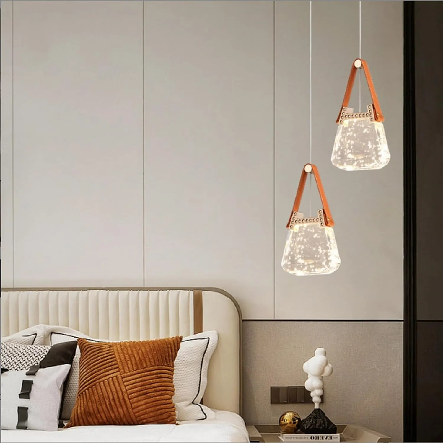 Mini Crystal Chandelier,Creative Handbag Design with Acrylic Lampshade Adjustable 3 Colours Ceiling Hanging Light Fixture for Dining Rooms,Living Room Bedroom Hallway Aisle(21 * 12 * 4CM*2, A)