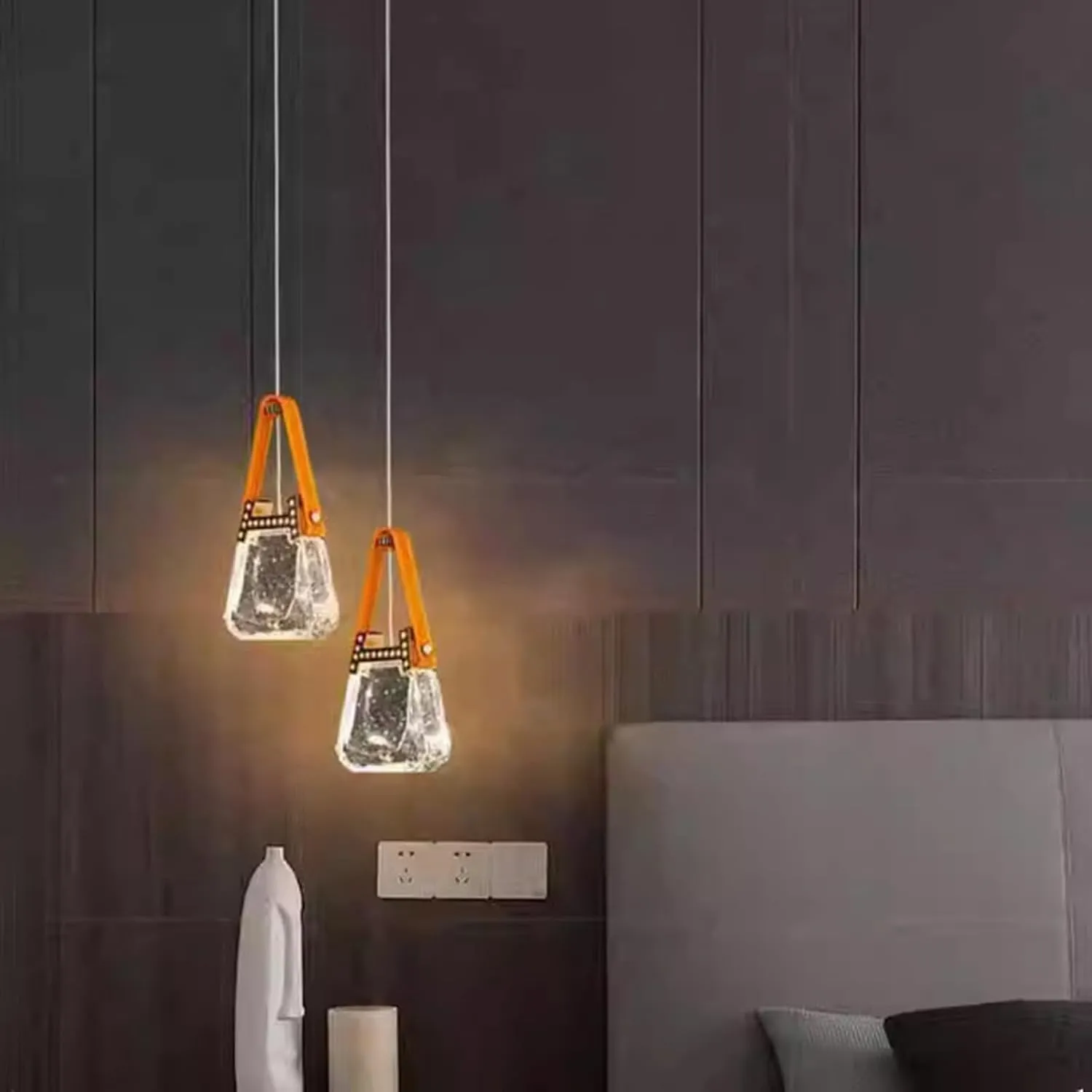 Mini Crystal Chandelier,Creative Handbag Design with Acrylic Lampshade Adjustable 3 Colours Ceiling Hanging Light Fixture for Dining Rooms,Living Room Bedroom Hallway Aisle(21 * 12 * 4CM*2, A)