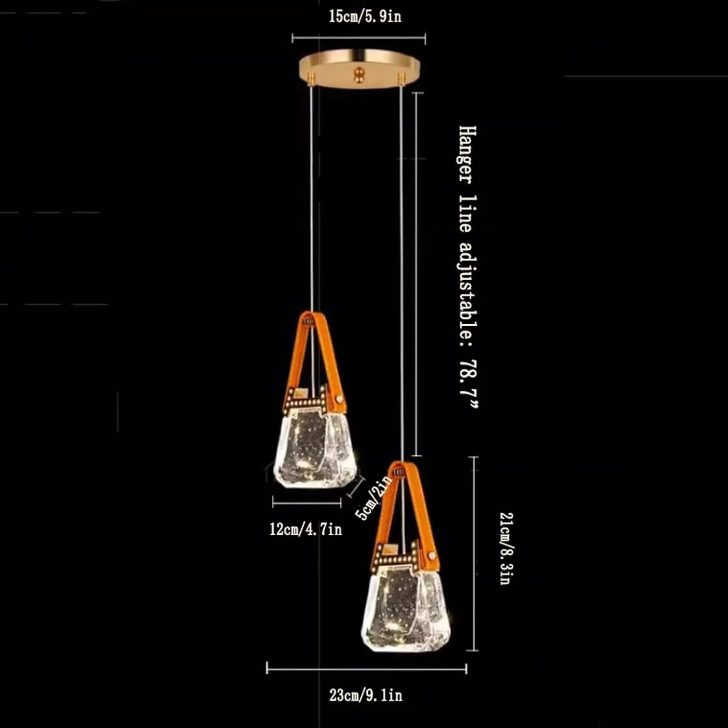 Mini Crystal Chandelier,Creative Handbag Design with Acrylic Lampshade Adjustable 3 Colours Ceiling Hanging Light Fixture for Dining Rooms,Living Room Bedroom Hallway Aisle(21 * 12 * 4CM*2, A)
