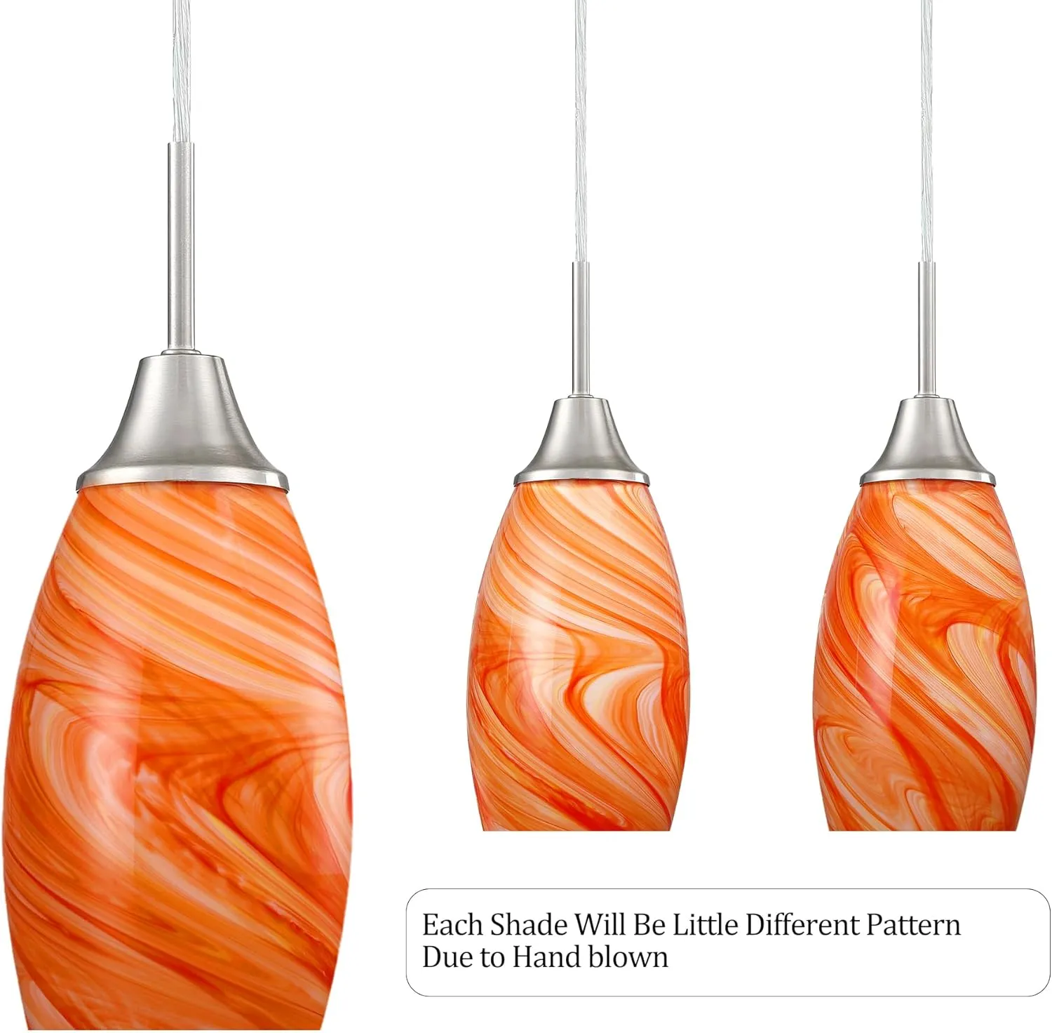 Mini Glass Pendant Light 3-Pack with Handblown Orange Marble Art Oval Glass Lamp Ceiling Hanging Light, for Dining Room,Kitchen,Foyer,Hallway