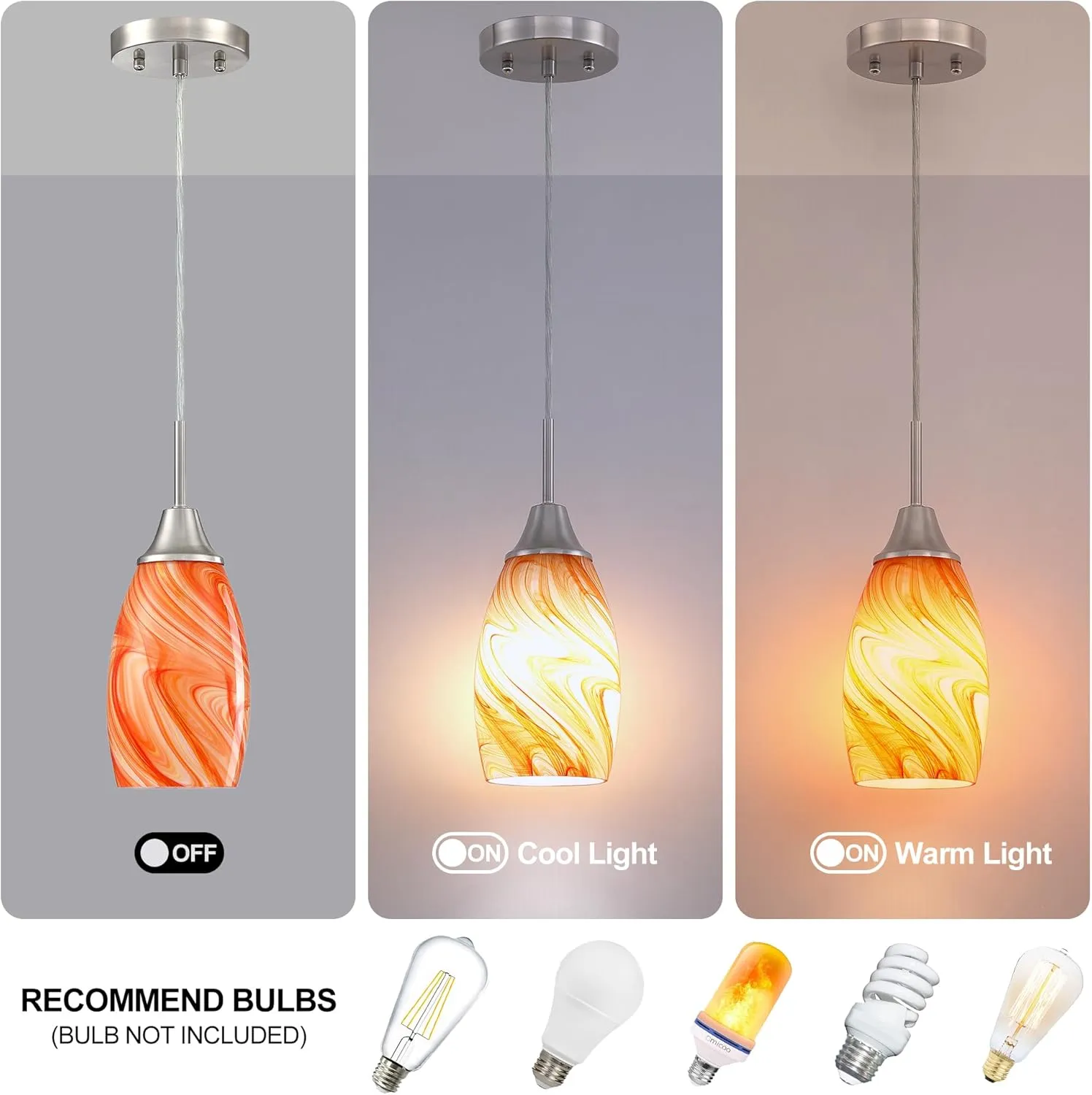 Mini Glass Pendant Light 3-Pack with Handblown Orange Marble Art Oval Glass Lamp Ceiling Hanging Light, for Dining Room,Kitchen,Foyer,Hallway