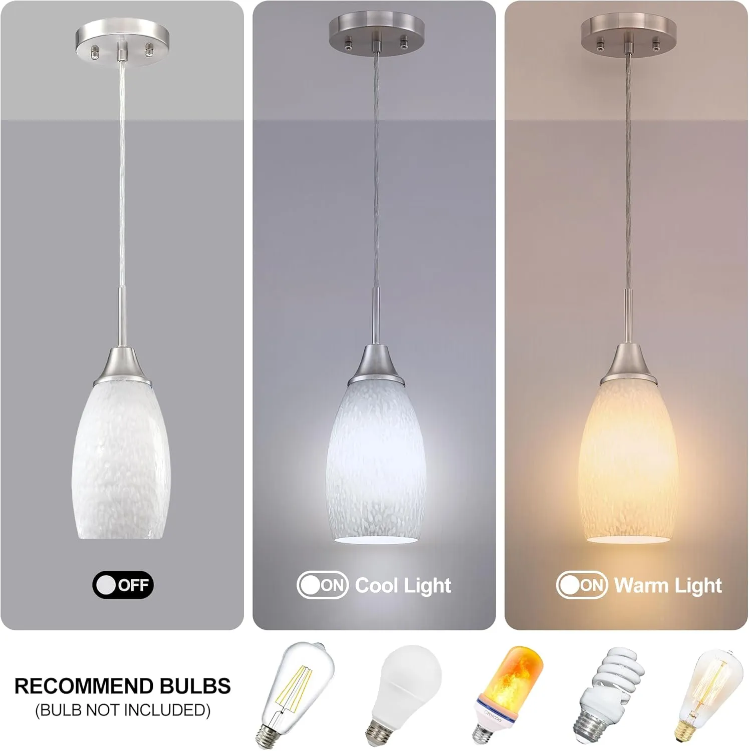 Mini Glass Pendant Lights 3-Pack with Handblown Milk Creamy Art Glass Pendant Lamp Shade 4.72" with Adjustable Cord Hanging Pendant Light Fixtures for Kitchen Island,Dining Room,Foyer,Hallway