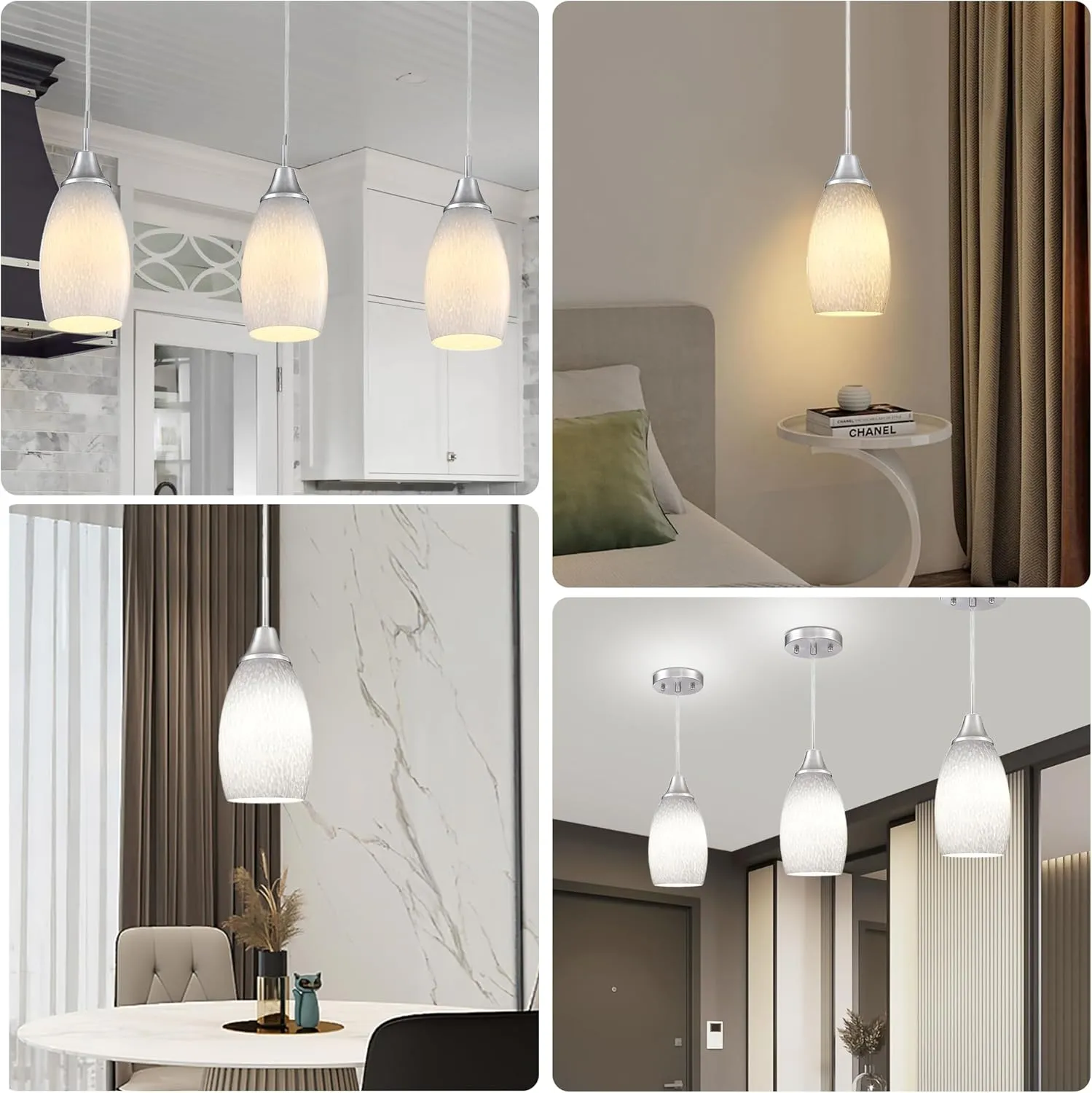 Mini Glass Pendant Lights 3-Pack with Handblown Milk Creamy Art Glass Pendant Lamp Shade 4.72" with Adjustable Cord Hanging Pendant Light Fixtures for Kitchen Island,Dining Room,Foyer,Hallway