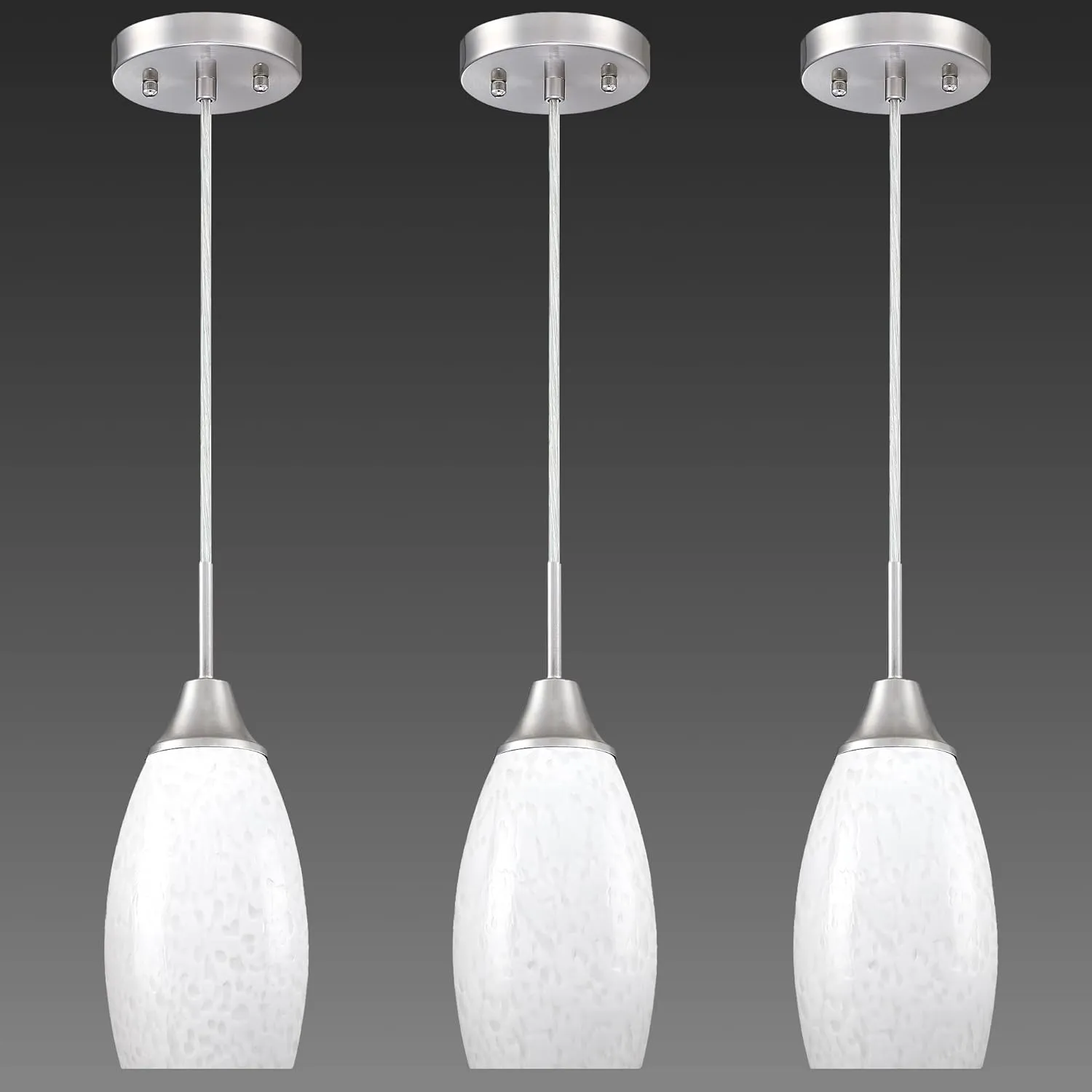 Mini Glass Pendant Lights 3-Pack with Handblown Milk Creamy Art Glass Pendant Lamp Shade 4.72" with Adjustable Cord Hanging Pendant Light Fixtures for Kitchen Island,Dining Room,Foyer,Hallway