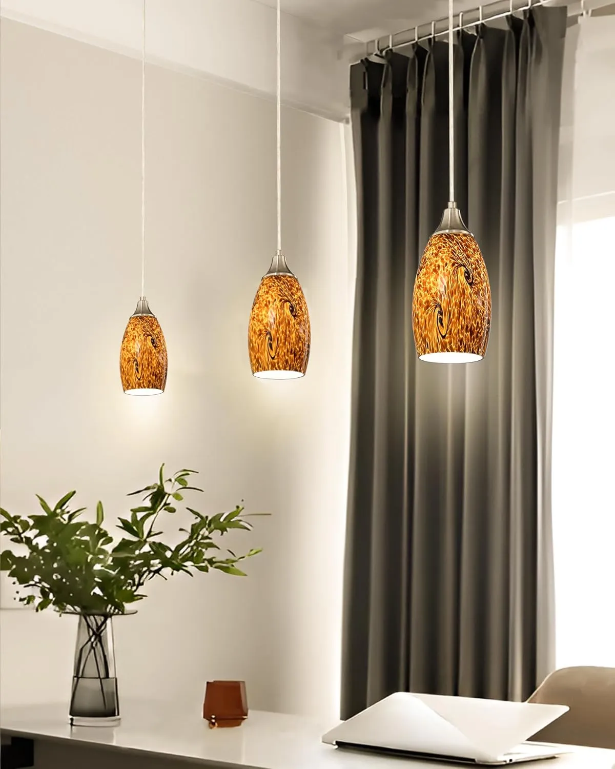 Mini Glass Pendant Lights for Kitchen Island1Pack Hand Blown Art Glass Pendant Light Shade with Brushed Nickel Finish Black and Yellow Swirl Glass Lamp Shade for Kitchen Over Sink Dining Room