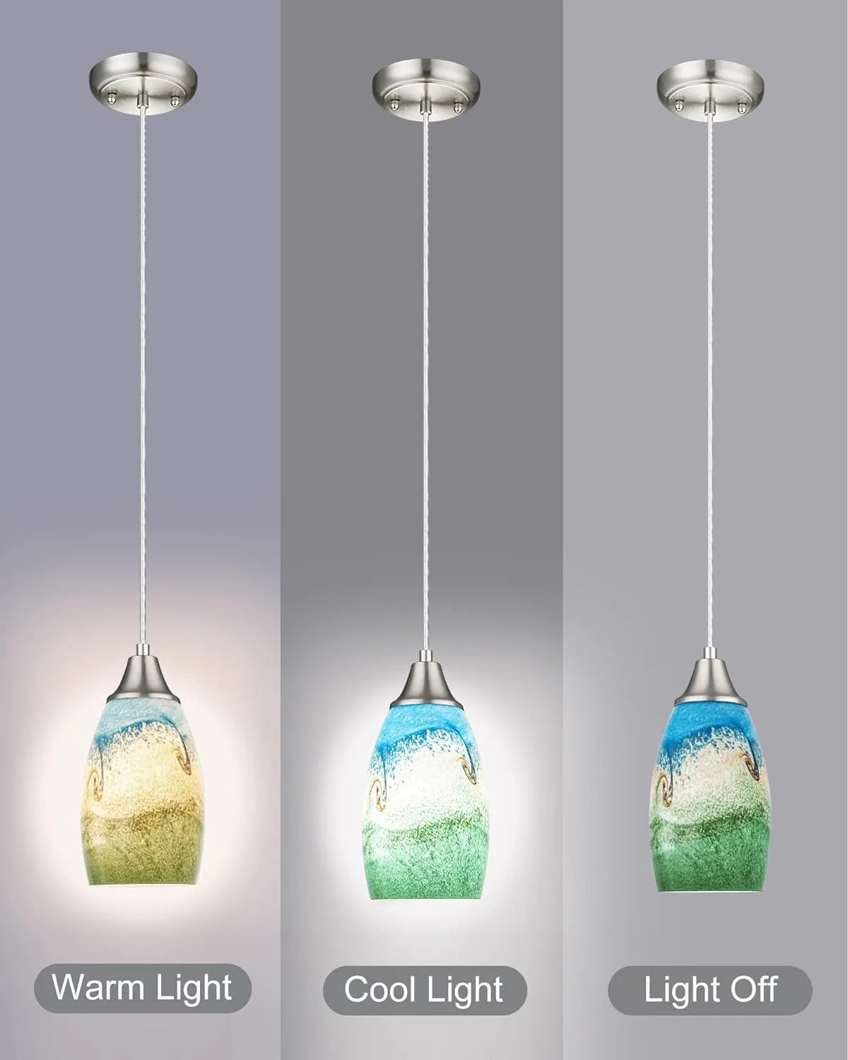 Mini Glass Pendant Lights,Blown Art Glass Pendant Hanging Light Fixtures Kitchen Island Pendant Lamp Shade with Brushed Nickel Finish for Bar Counter,Hallway,Dining Room Multi color-1P