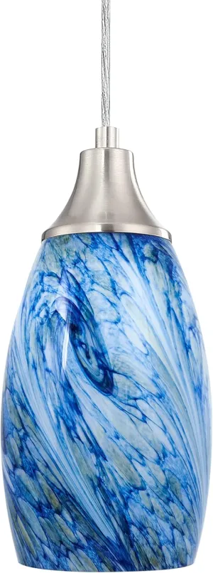 Mini Pendant Lights Kitchen Island White Blue Glass Lamp Shade Hand Blown Glass Pendant Light with Brush Nickel Finish Adjustable Cord for Kitchen Over Sink Hallway,Dining Room,Stairs Way