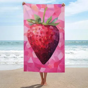 Minimalist Strawberry on Pink Beach Towel Sand Free Microfiber Large Shower Towels Multipurpose Absorbent for Bathroom Pool 52x32 Inch