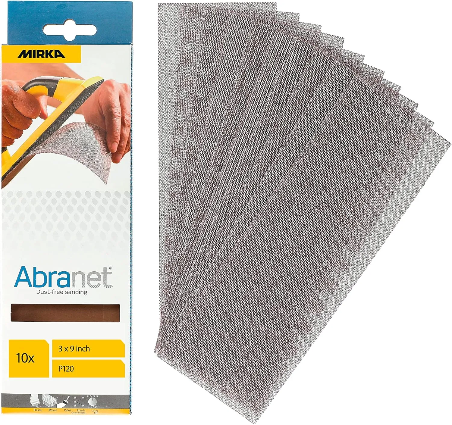 Mirka Abranet Net Sheets 3 x 9 inch/Grit 120 / Mesh Sandpaper Sanding Sheet Hook and Loop / 10 pcs / 9A-175-120RP