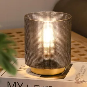 MJ PREMIER Battery Operated Lamp with Timer, Glass Cordless Lamp for Power Outage, Decorative Small Battery Powered Lamps for Bedroom/Livingroom/Corner/Entryway/Bathroom/Fireplace (Grey)