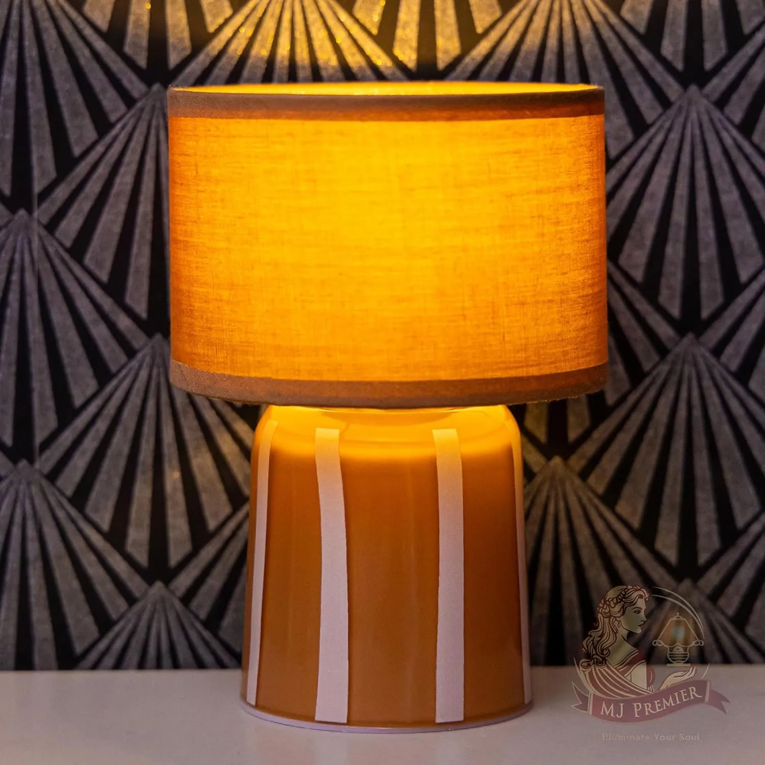 MJ PREMIER Battery Operated Lamp with Timer, Small Cordless Lamp with Glass Base, Fabric Shade Portable Table Lamp for Bedroom Living Room Bedside Home Decor (Brown)