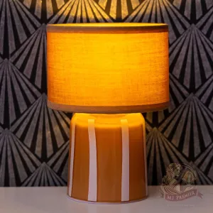 MJ PREMIER Battery Operated Lamp with Timer, Small Cordless Lamp with Glass Base, Fabric Shade Portable Table Lamp for Bedroom Living Room Bedside Home Decor (Brown)