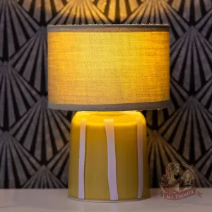 MJ PREMIER Battery Operated Lamp with Timer, Small Cordless Lamp with Glass Base, Fabric Shade Portable Table Lamp for Bedroom Living Room Bedside Home Decor (Green)