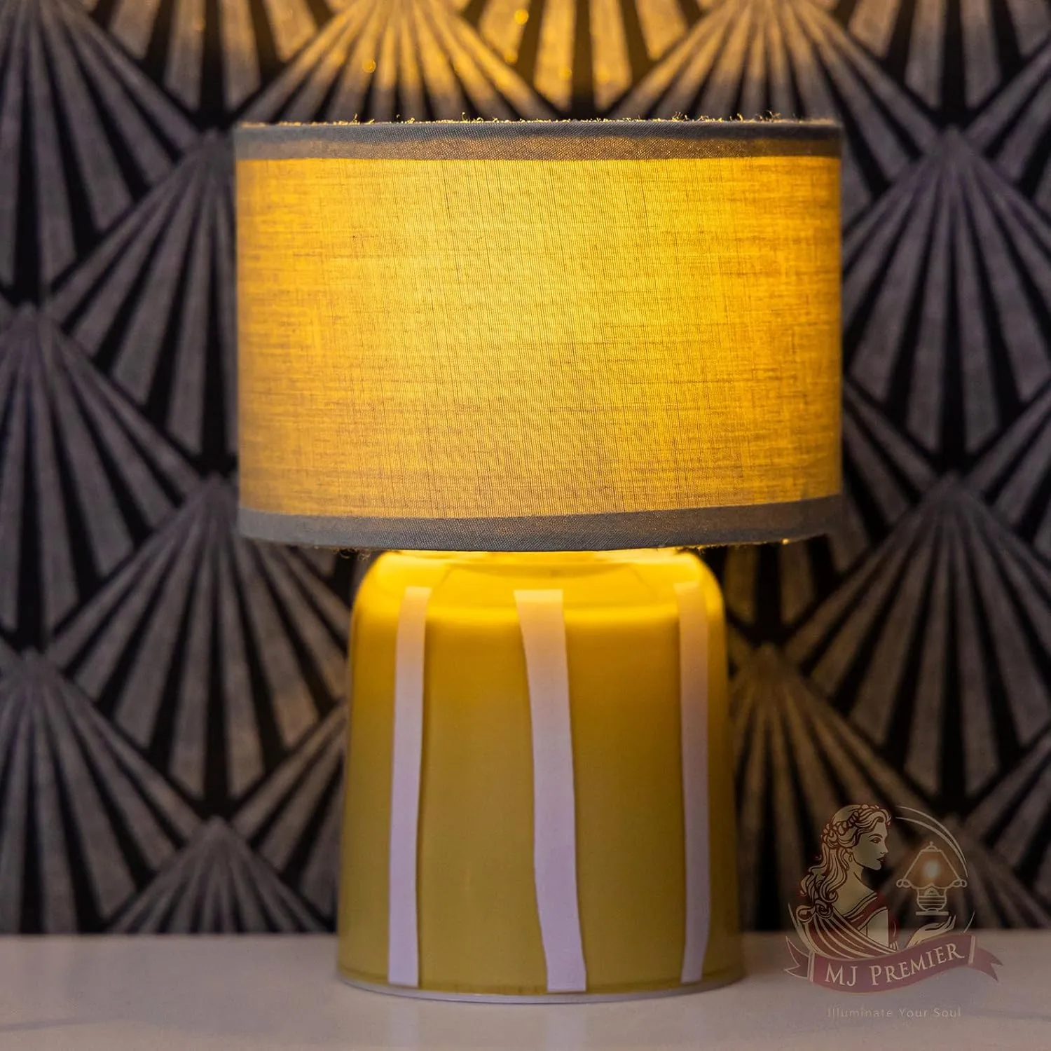 MJ PREMIER Battery Operated Lamp with Timer, Small Cordless Lamp with Glass Base, Fabric Shade Portable Table Lamp for Bedroom Living Room Bedside Home Decor (Green)