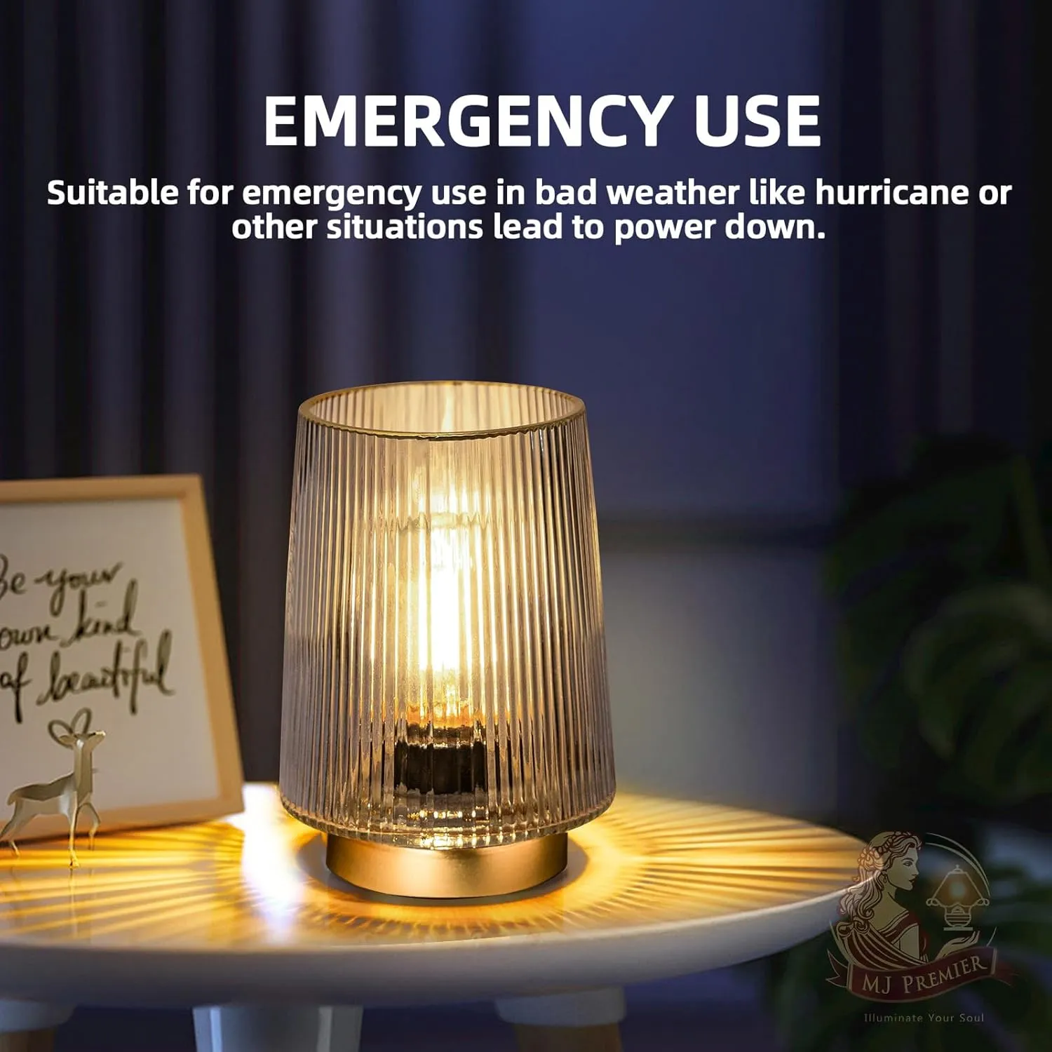 MJ PREMIER Battery Operated Lamps with Timer Cordless Table Lamp LED Battery Powered Small Lamps Glass Lamp for Home Decor Entryway, Bedroom, Bathroom(Grey)