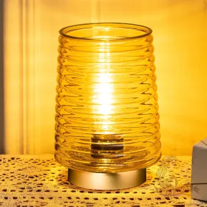 MJ PREMIER Cordless Lamps with Timer Battery Operated Lamp Glass Table Lamp Portable Battery Powered Beside Touch Lamp for Home Bedroom Kitchen Dining Bathroom Yellow