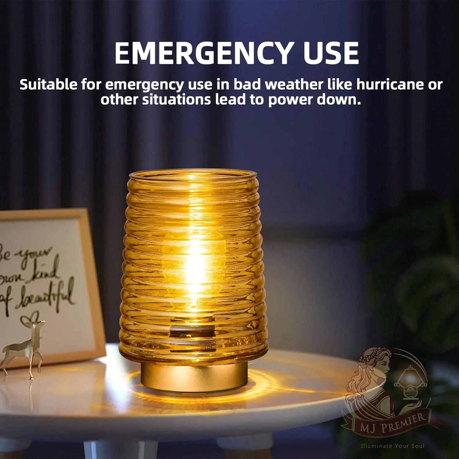 MJ PREMIER Cordless Lamps with Timer Battery Operated Lamp Glass Table Lamp Portable Battery Powered Beside Touch Lamp for Home Bedroom Kitchen Dining Bathroom Yellow