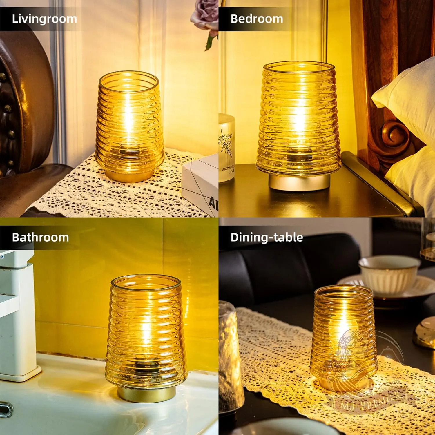 MJ PREMIER Cordless Lamps with Timer Battery Operated Lamp Glass Table Lamp Portable Battery Powered Beside Touch Lamp for Home Bedroom Kitchen Dining Bathroom Yellow