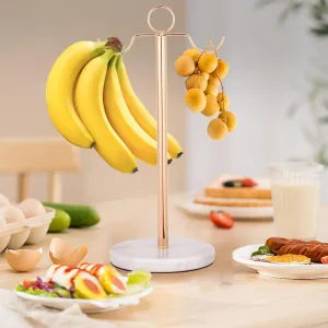 Modern Banana Holder Golden Marble Fruit Stand - countertop Balancing Banana Hanger for Kitchen Elegant Storage Rack for Bananas Grapes Modern Home Decor