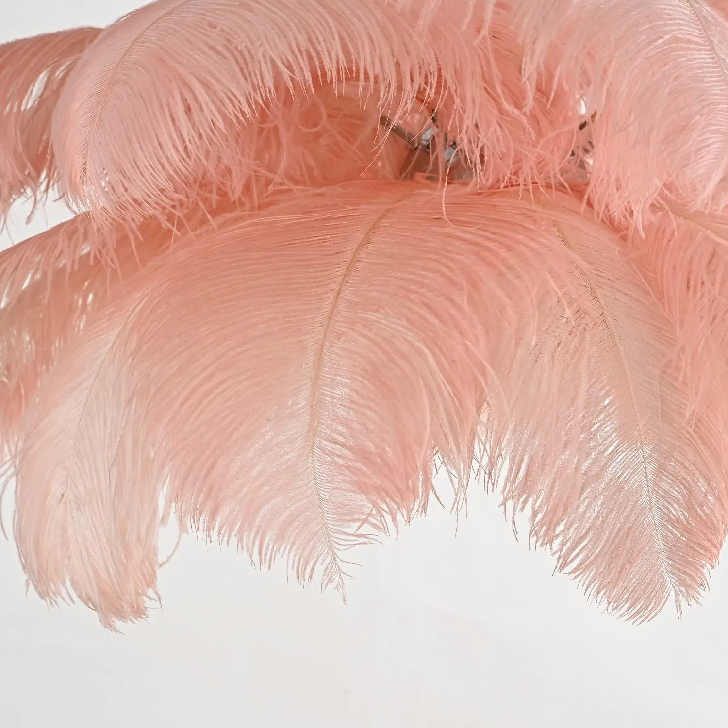 Modern Feather Chandelier for Bedroom, Pink Feather Ceiling Light Fixture with Ostrich Hair Lampshade, Pendant Lights for Living Room, Hotel, Corridor, Foyer