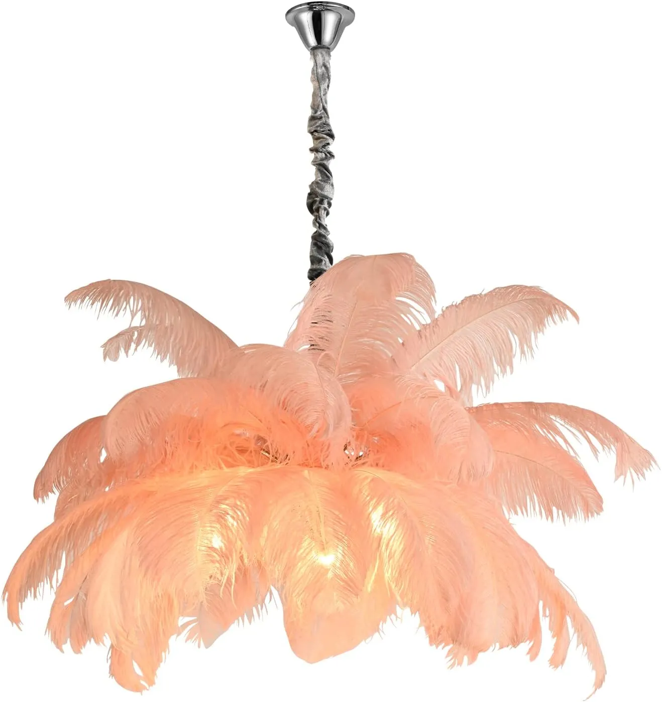 Modern Feather Chandelier for Bedroom, Pink Feather Ceiling Light Fixture with Ostrich Hair Lampshade, Pendant Lights for Living Room, Hotel, Corridor, Foyer