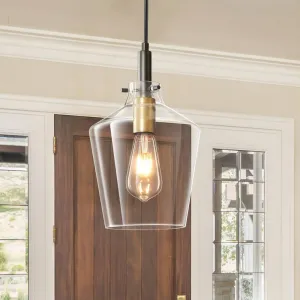 Modern Glass Pendant Lighting for Kitchen Island, Farmhouse Black and Gold Pendant Light Fixtures 1 Pack, Adjustable Hanging Ceiling Light Angled Clear Glass Shades 8 Inch