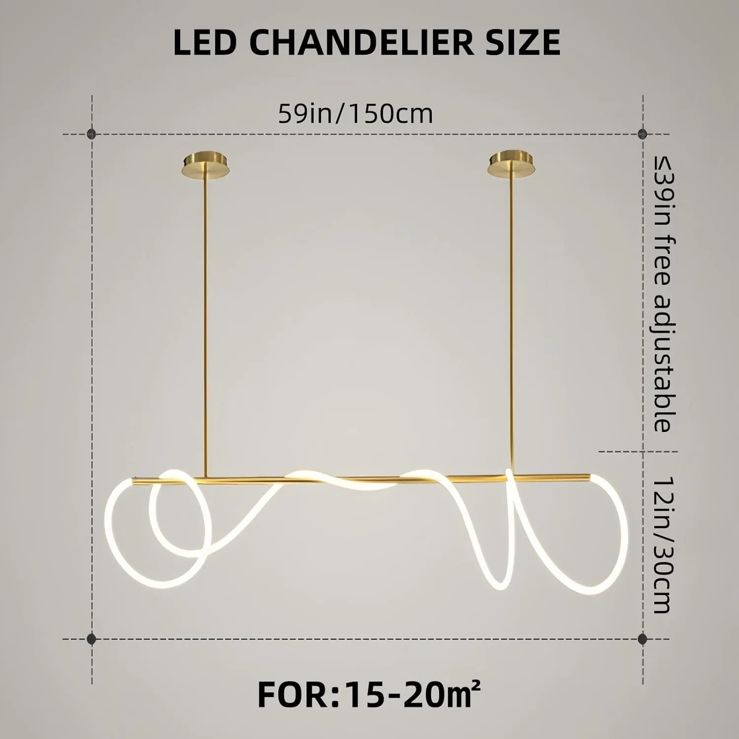 Modern LED Linear Pendant Light, DIY 59 inch Gold Chandelier, with Remote Height Adjustable Ceiling Hanging Dining Room Light Fixture, Kitchen Island Lighting, Restaurant Long Hose Lamp