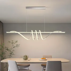 Modern LED Pendent Lights Kitchen Island,3000k-6000K Adjustable Color Dining Room Light Fixture,Dimmable with Remote Control Aluminum for Kitchen, Living, Dining,Bedroom(57in Chrome Silver