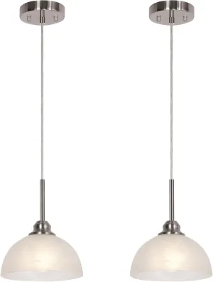 Modern Pendant Light Fixtures 2 Pack, Brushed Nickel Kitchen Lighting with White Alabaster Glass Finish Pendant Lamp,Farmhouse Hanging Light Fixture for Dining Room Bedroom, Bedside Hallway