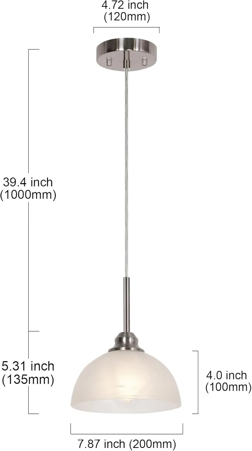Modern Pendant Light Fixtures 2 Pack, Brushed Nickel Kitchen Lighting with White Alabaster Glass Finish Pendant Lamp,Farmhouse Hanging Light Fixture for Dining Room Bedroom, Bedside Hallway