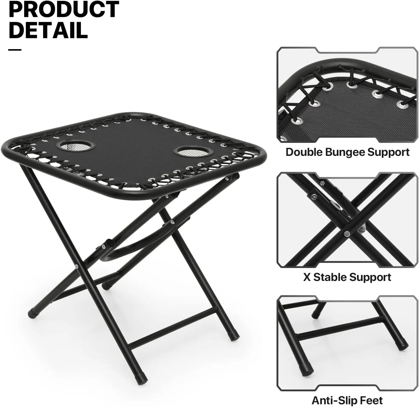 MoNiBloom Table and Patio Chairs Set of 3, Outdoor Adjustable Zero Gravity Folding Breathable Mesh Reclining Lounge Chairs with Pillow and Side Tray, 330lbs Capacity - Black