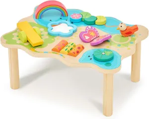 Monläurd® Montessori Wooden Activity Center & Play Table for Baby to Toddlers, Activity Table with Motor Skill Development, Daycare Essentials for Early Learning