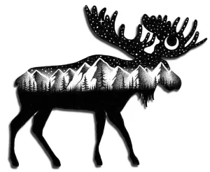 Moose Sticker - Dishwasher Safe for HydroFlask Water Bottle Laptop Car Bumper- - Aesthetic Vinyl Art Decal Featuring Mountains Moon Stars Outdoor Wilderness Camping Travel Hiking Snow Woods Animals.