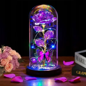 Mothers Day Flowers Gifts for Mom Wife Her Women,Light Up Rose Flower in A Glass Dome,Mother Day Rose Presents Her from Daughter Butterfly Birthday Gifts for Mom Women Sister Grandma Daughter Purple